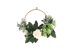 DEAUTIE Guirnalda de Flores de Rosas Blancas Artificiales, Guirnalda de Rosas Artificiales, Corona de Puerta de Simulación, Corona de Puerta, para el Hogar, la Oficina, la Fiesta, la Boda, el Jardín