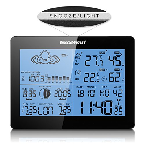 Excelvan Funkwetterstation wetterstation Funk Wecker Thermometer Hygrometer LCD Wetterstation mit Präzisionsvorhersage Temperatur Feuchtigkeit Sunrise/Sunset Zeit Barometer inkl. Außensensor - 4
