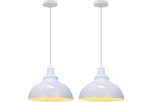 iDEGU Juego de 2 Lámparas de Techo Industriales, Lámpara Colgante Estilo Vintage Pantalla de 29CM en Metal E27 Iluminación de Techo Retro para Cocina, Comedor, Salón, Restaurante (Blanco)