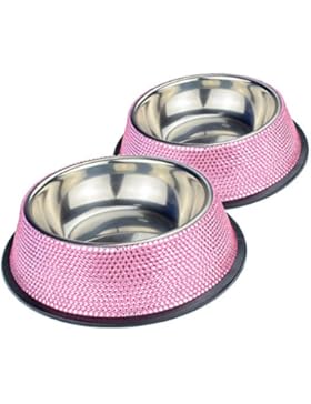 SAVORI 15 Zeilen Bling Bling Strass Metall Edelstahl Single Fressnapf / Pet Feeder 600ML für Tiere, Welpen, Katzen...