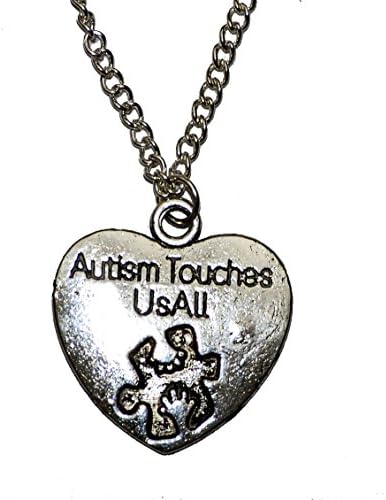 Autism Touches us all Silver Plated Necklace. Special Needs Heart.