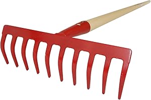 SHW-FIRE - Rastrello da giardino con 10 denti, manico lungo 150 cm, perfetto per prato e giardino