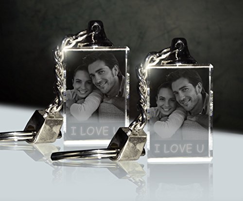 3Dglas 2 Stück Glas Schlüsselanhänger mit Fotogravur | Doppelpack