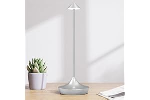 Hapfish Rechargeable Cordless LED Table Lamp, 6000mAh Battery Operated Lamps, Aluminum, Waterproof, Portable & Dimmable, Wireless Mini Desk Light for Outdoor Living Room Dining Garden Home (Silver)