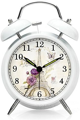NLEADER Classic Bell alarm silence Alarm clock Twin Bell Metal Alarm Clock With Loud Alarm and Backlight, Luminous Dial, Night Light (White)