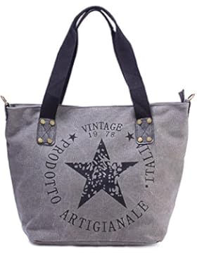 GWELL Canvas Handtasche mit Stern Umhängetasche mit Schultergurt und Reißverschluss