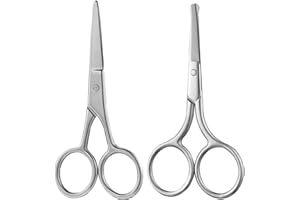 CHONGNING 2 pcs Facial Hair Scissors Set, Stainless Steel Nose Scissors，Beard Moustache Eyelash Eyebrow Trimmer for Men Women