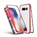 Produktbild Samsung Galaxy S9 Plus Hülle, Jonwelsy Metallrahmen Magnetische Adsorption Handyhülle mit eingebautem Magnetklappdeckel, Transparente Gehärtetes Glas Back Cover für Samsung Galaxy S9 Plus (Rot)