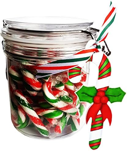 45 Mini Candy Canes in Reusable Jar Mint