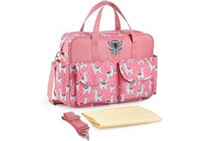 Insular® Multifunctional Waterproof Mummy Shoulder Bag Diaper Bag Chic Nappy Changing Bag Tote/Messenger Style Large Light Weight with Changing Mat, Adjustable Straps (Lamar Pink)