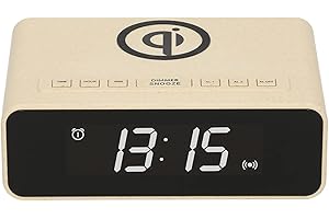 MAJEN FRUGALINO Wecker Digital mit QI-Ladefunktion, Kabelloses Laden, Digital Dual Alarm Clock, Schlummerfunktion, Ladestation mit dimmbarem Display in 5 Stufen, Wireless Charger, Wecker ohne Ticken, beige