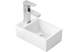 Housler® Compact Small Wall Hung Bathroom Basin Sink (Left Hand Tap Hole. NO TAP)