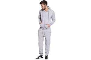 Aarhon Mens Basic Tracksuit Boys Plain Jogging Bottom Tracksuits Zipped Track Top Fleece Hooded Tracksuit
