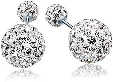 Blingery 925 Silver Fashion Elements Cubic Zirconia 4 MM / 10 MM Double Ball Drop earrings