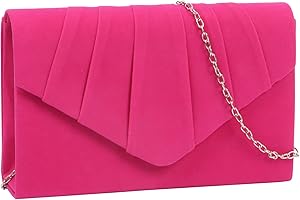APRADAS Evening Bags Faux Suede Clutch Bag Pleated Design Clutche,Envelop Style Evening Clutch Women'S Suede Glitter Clutch With Chain For Party Wedding Reunion