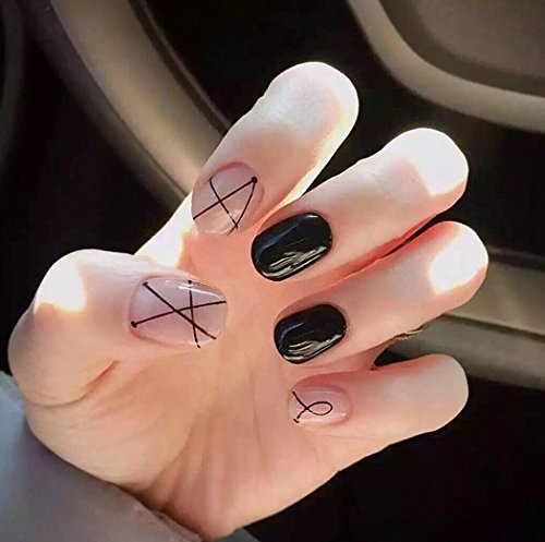 Jovono - Faux ongles courts pour femmes et filles sans colle (rose + noir)