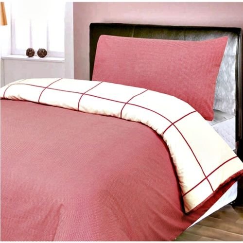 COT BED DUVET COVER WITH PILLOWCASE- SUPERIOR NATURAL COTTON RICH 120 X 150 CM - RED CHECK