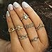Produktbild Xmansky 7 Pcs Damen Knuckle Ring Set Vintage Midi Ring Mond-Blumen Ringe Schmuck (Silber)