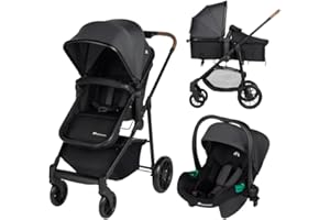 Bebeconfort Haze Trio, 3 in 1 Passeggino per bambini 0-4 anni, max 22 kg, Passeggino Leggero e Compatto, Seduta Convertibile in Navicella, Seggiolino Auto i-Size, Coprigambe e parapioggia, Tinted Grey