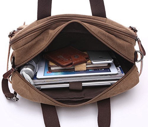 BAOSHA HB-22 Vintage Leinwand Herren Aktentasche Rucks  cke Arbeitstasche Umh  ngetasche Laptoptasche 14 Zoll Kaffee