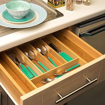 mDesign erweiterbarer Besteckkasten aus Bambus – moderner Küchen