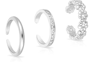 Mikovivi Lot de 3 Bagues d'Orteil pour Femme, Plaquées or Sans Décoloration Réglables 3 Styles Fleurs Diamant Uni Ensemble de Bijoux pour Pieds de Plage d'Été