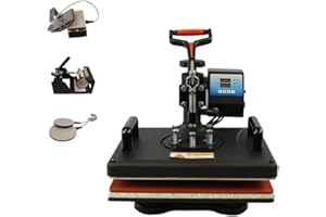 YESUITME 5 in 1 Heat Press Machine 29x38cm Heat Press 15"x 12" T-Shirt Printing Machine Heat Transfer Digital Sublimation Printer Machine 360 Degree Swing Away for T Shirts/Mug/Hat/Plate/Cap