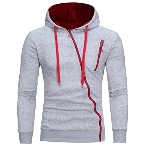 Preisvergleich Produktbild Kapuzenpullover Sannysis Mode Herren Langarm Baumwolle Sweatshirt Kapuzenpulli Tops Basic Jacke Taschen Mantel Reißverschluss Outwear (L, Grau)