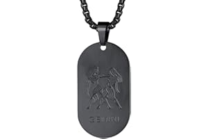 FaithHeart Collier Signe Astrologique Homme Femme Noir Acier Inoxydable,Pendentif Plaque Militaire Zodiaque avec Chaîne Réglable