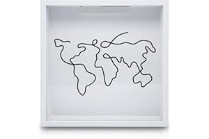 FuninCrea Grande Dimensione 29 * 29CM Avventura Scatole Archivio Viaggi Scatola dei Ricordi con Slot e Mappa del Mondo, Biglietto Shadow Box In Legno Adventure Box per Conservare Biglietti(bianco)