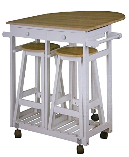 Dynamic24 Küchenbar auf Rollen + 2 Hocker Küchentisch klappbar Tresen Tisch Sitzgruppe Küche Bar Theke