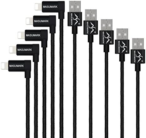 MASUMARK Cable (4FT) 90 Degree Plug USB Data Sync Charge Cable for iPhone 6,6 Plus,iPad Air, Mini,iPad 4th Gen,iPod Touch 5th Gen,iPod Nano 7th Gen (5 Pack)