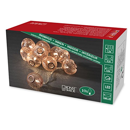 Konstsmide @ WOWOOO - Set di palline di rame illuminate, 10 LED a luce bianca calda, funzionamento a batteria: 3145-603