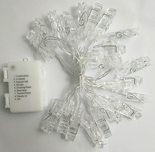 Clip Fotoanzeige Draht 3 Meter 20 LED Lichterkette 3 x AA Batterie Präsentiert Klare Kabel für Desktop-Dekoration (warmweiß) - 6