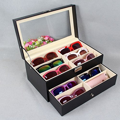 Asvert 12 slots Doppelschicht Gläser Aufbewahrungsbox, Sonnenbrille-Speicheranzeigekasten, Marke Gläser Kastenanzeigekasten, schwarz Farbe - 4