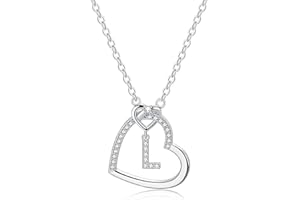 LIHELEI Damen Halskette Herz Buchstabe 925 Silber Kette Damen Personalisiere Kette, Geburtstags und Weihnachten Geschenk Für Frauen Mädchen Mama Freundin - A-Z