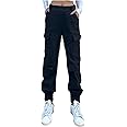 Nuofengkudu Petite Vrouwen Stretchy Manchetten Trekkoord Cargo Broek Skinny 4 Zakken Elastische Hoge Taille Tiener Meisjes Slim Fit Jogging Broek, Kaki, 38 slank