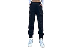 Nuofengkudu Cargo Sarouel Pantalon Resserré Cheville Femme Elastique Taille Haute Poches Jogging Pants Large Pantalons Stretch Ado Y2K Decontracte Baggy Sport Mode Casual