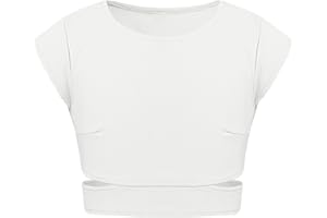 TSSOE Crop Top Fille Sport Danse Jazz Hiphop Shirt Fille Manches Courtes Ete Survêtement Fille T Shirt Uni Fille 5-14 Ans