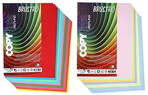 BRUSTRO Copytinta Coloured Craft Paper A4 Size 80 GSM Mixed Bright & Soft Colour 80 Sheets Pack (10 cols Each of Bright and Soft X 4 Sheets) Double Side Color for Office Printing, Art and Craft.