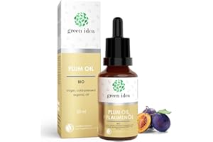 Green idea - Olejek śliwkowy bio do twarzy w 100% czysty, naturalny, tłoczony na zimno | do włosów, skóry, ust i paznokci | certyfikat NaTrue | szklana butelka i pipeta 25 ml