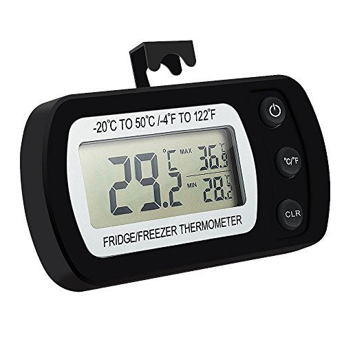 Preisvergleich Produktbild Digitales Kühlschrank Gefrierschrank Wasserdicht Zimmer Thermometer und Innentemperatur-Monitor (Droße LED-Anzeige) Drei Platzierungs-Modi (hängend,stehend und magnetischer Stock)Max / Min Funktion Perf (Schwarz)