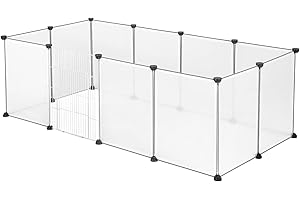 EUGAD Enclos pour Lapin Chiot Hamster Rongeur Chat Chaton Petits Animaux Interieur avec Porte Plastique réglable DIY Transparent 12 Panneaux (35x45cm/panneau) 145 x 75 x 46 cm 0036WL