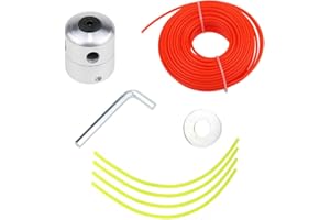 YPLonon Cabezal Aluminio para Desbrozadora M10 Cabeza Cuerda Cortadora de Césped con 4 Hilo(2,6mm) y Hilo de Nylon de Naranja (3mm x 20M), 2 Arandelas, Llave Hexagonal para Desbrozadora