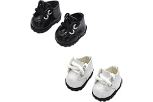 Mrltau 2 Pair Cute Doll Shoes For Vinyl Plush Toy & 15/17cm Dolls, Pu Leather Mini Shoes Accessories for Blindbox Keychain Dolls(Black & White)