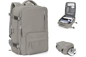 HPLQQ sac à dos Bagage Cabine 45x36x20 pour Easyjet sous siège Sac de Voyage Cabine Avion Bagage à Main Sac à Dos Ordinateur Femme Homme avec compartiment à chaussures,C4-Gris marron