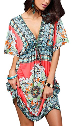 Yidarton Damen Halfter V-Ausschnitt Strandkleid Lose Rückenfrei Floral Druck Sommerkleid
