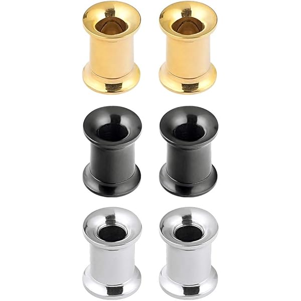 Set Dilatatori Lobo D&amp;Min Jewelry - 6 Pezzi In Acciaio, Colori Oro/Argento/Nero, 0g (8mm)