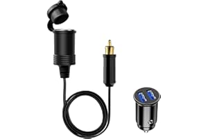 Hoembpn 90cm Male Din Plug Cigarette Lighter Adapter Socket Waterproof,12V/24V Mini Dual USB Car Charger Socket, DIN Plug to Cigarette Lighter Female Extension Cable for Motorcycles