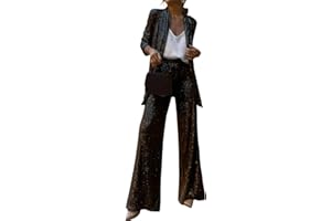 shownicer Paillette Ensemble de 2 Pièces élégant pour Femme avec Paillettes Col à Revers Coupe Ajustée pour Femme Glitter Party Brillant Manteau Ensemble